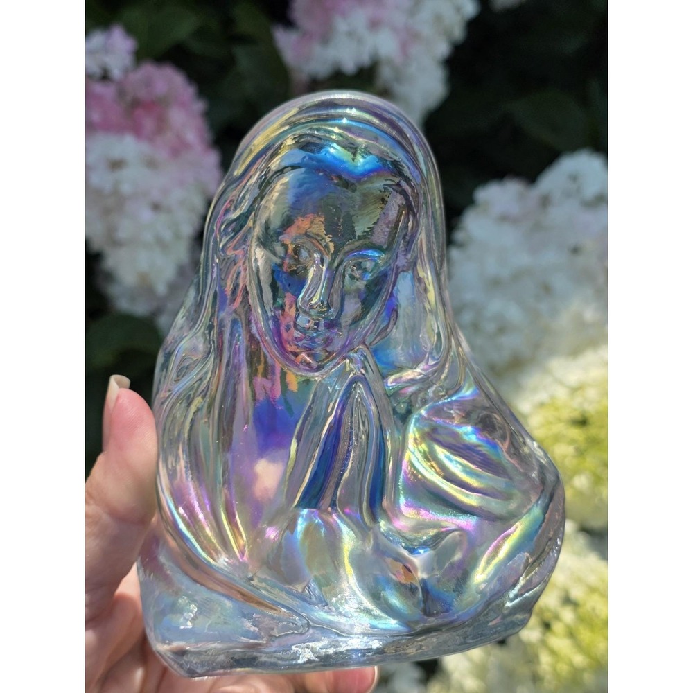 Fenton Iridescent Carnival Glass Madonna Virgin Mary Tea Light Candleholder Vtg